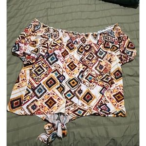 Polly & Ester Aztec Off shoulder crop top
